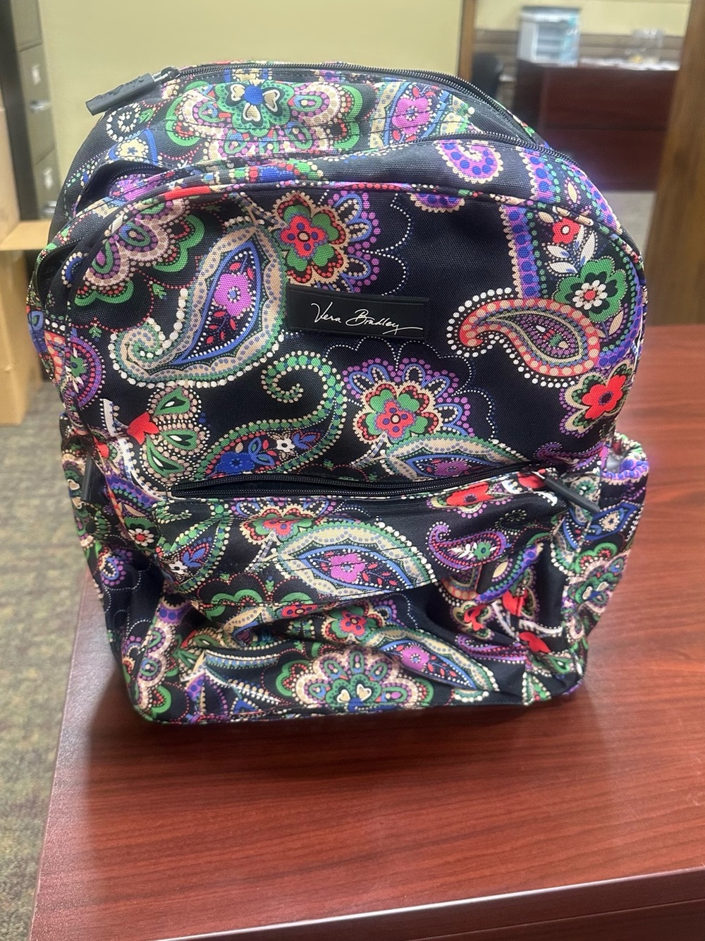 Vera Bradley Quilted Paisley Backpack in Black with Multicolor Accents
